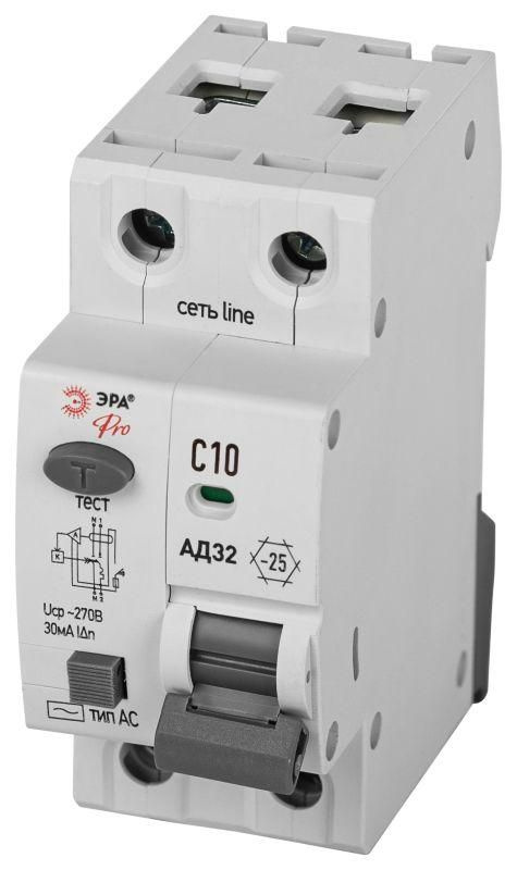 Выключатель автоматический дифференциального тока 1P+N C10 30мА тип АC защита 230В АВДТ 4.5кА PRO D32E2C10АC30P #1