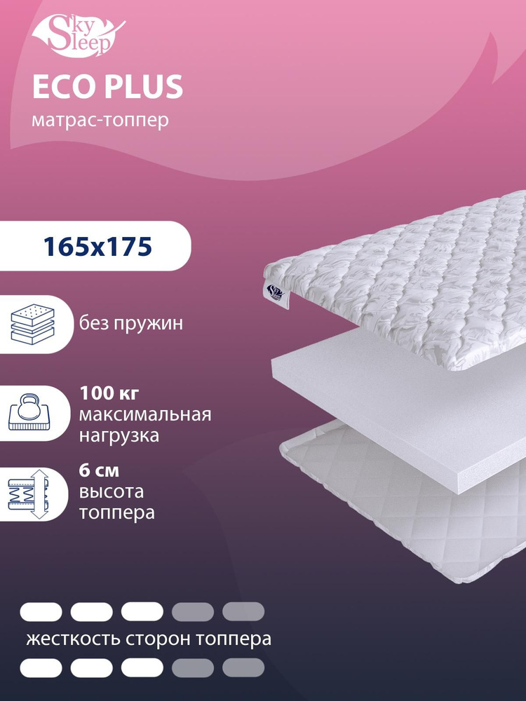 Топпер матрас на диван SkySleep ECO PLUS анатомический на резинке, Беспружинный 165x175 #1