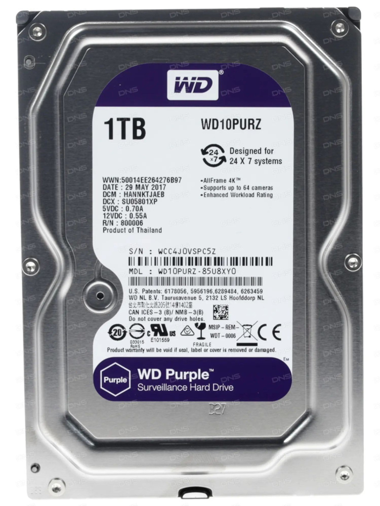 MATRIXtech 1 ТБ Внутренний жесткий диск SATA-3 1Tb WD Purple 5400rpm Cache 64MB (1)  #1