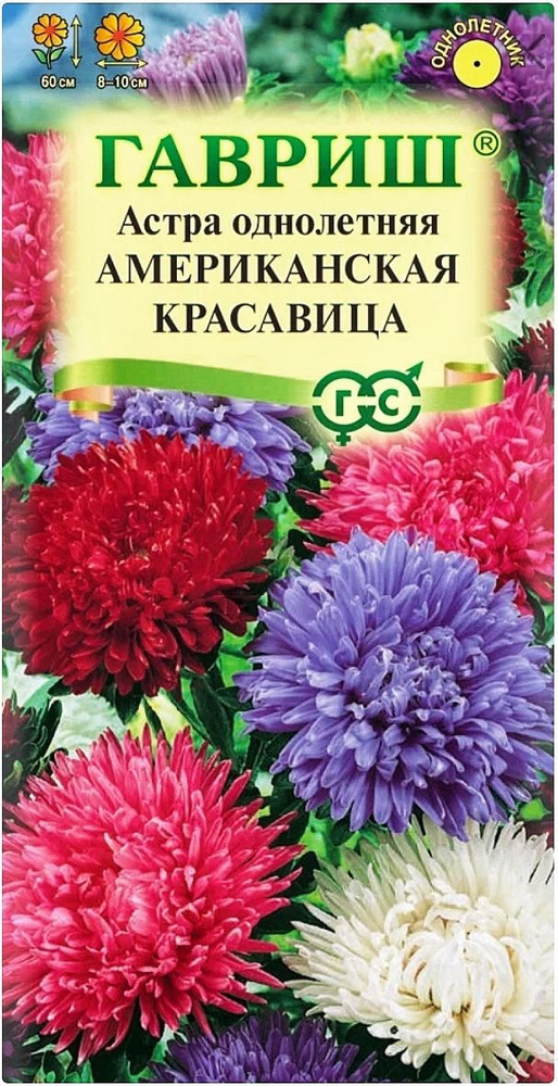 Астра густомахровая Американская красавица (смесь), 1 пакет, семена 0,3 гр, Гавриш, однолетняя  #1