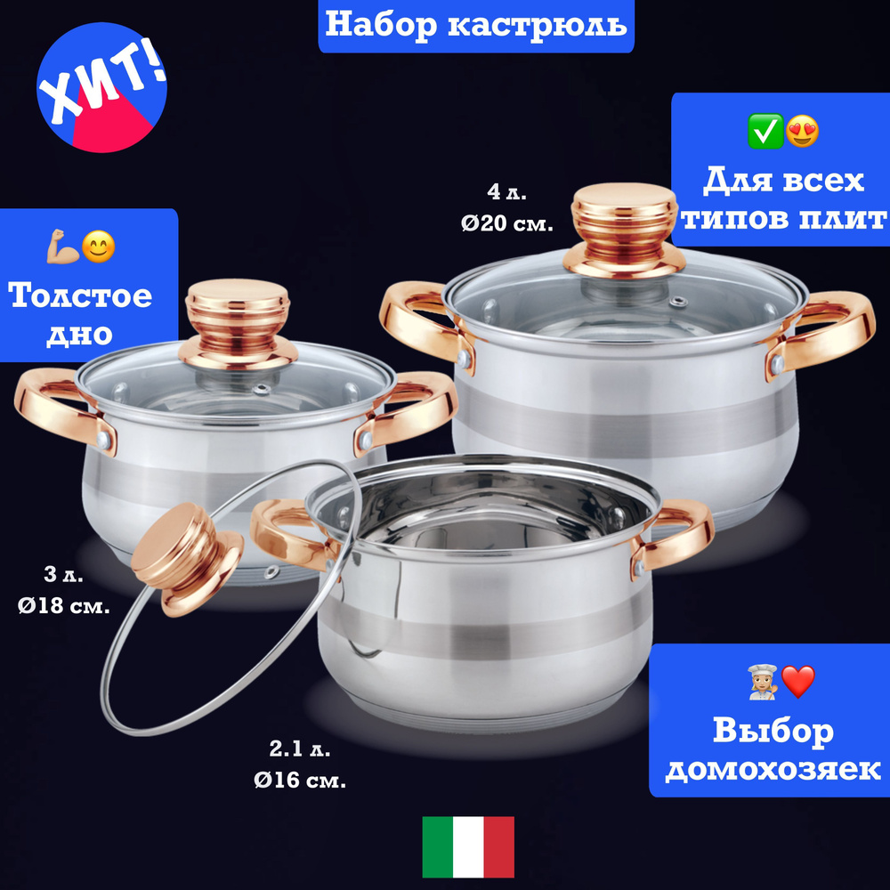 KELLI Кастрюля, Нержавеющая сталь, 2 л, 3 л, 4 л #1