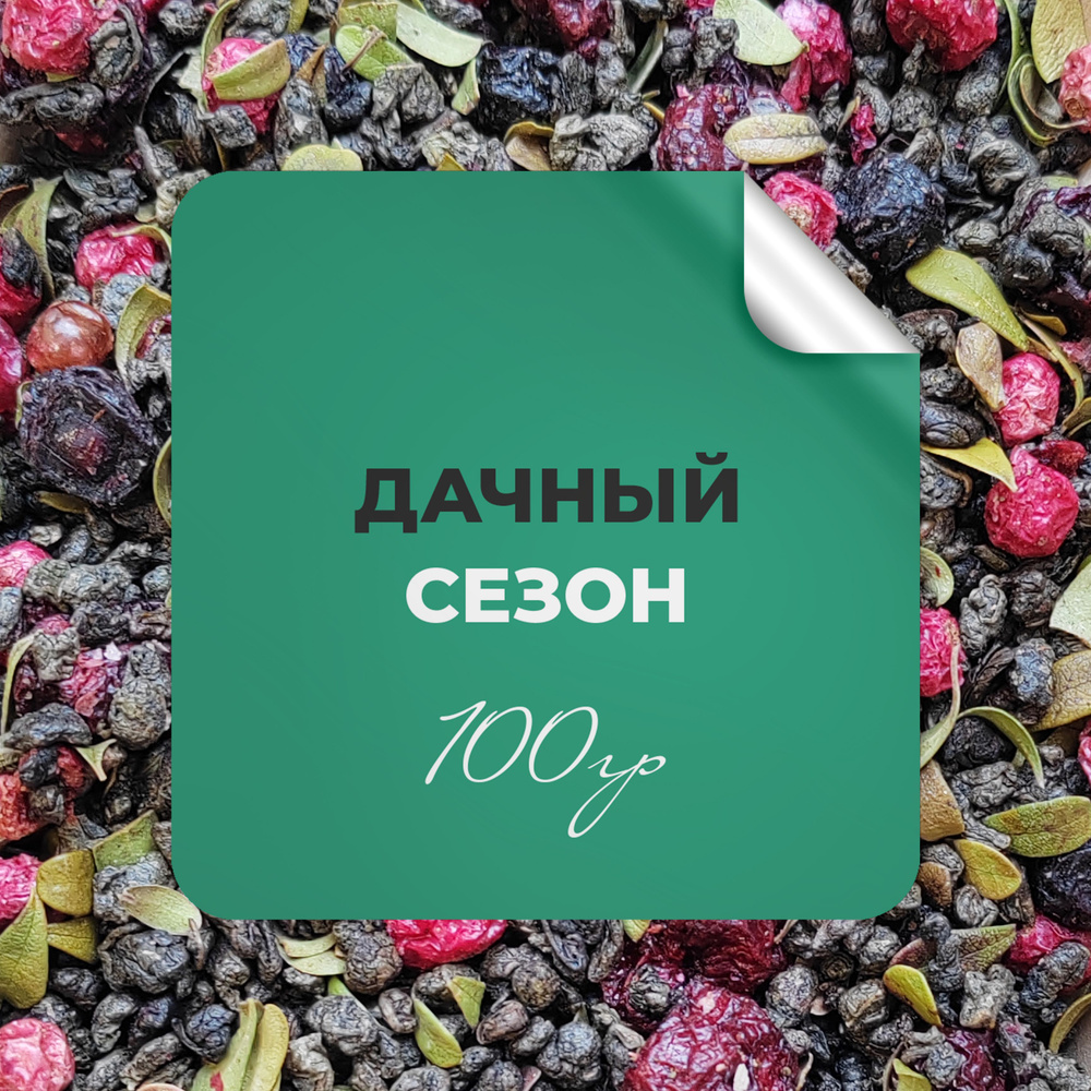 Чай зелёный Дачный сезон, 100 гр крупнолистовой рассыпной байховый, ганпаудер вишня брусника, БЕРГАМОТ #1