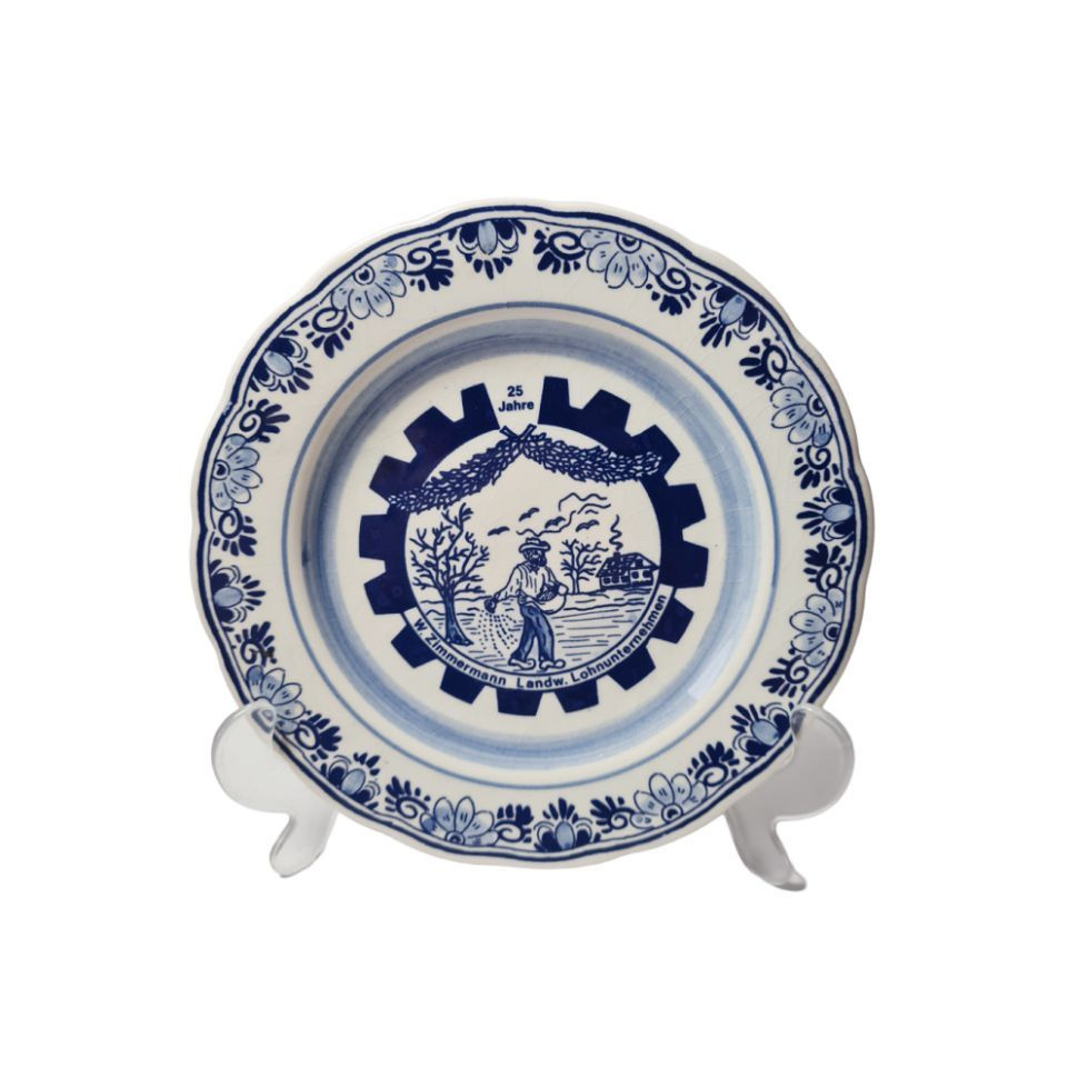 Delft Blue Holland Декоративная тарелка в синих тонах, делфтский фарфор, 18 см, Голландия, 1960-70гг. #1