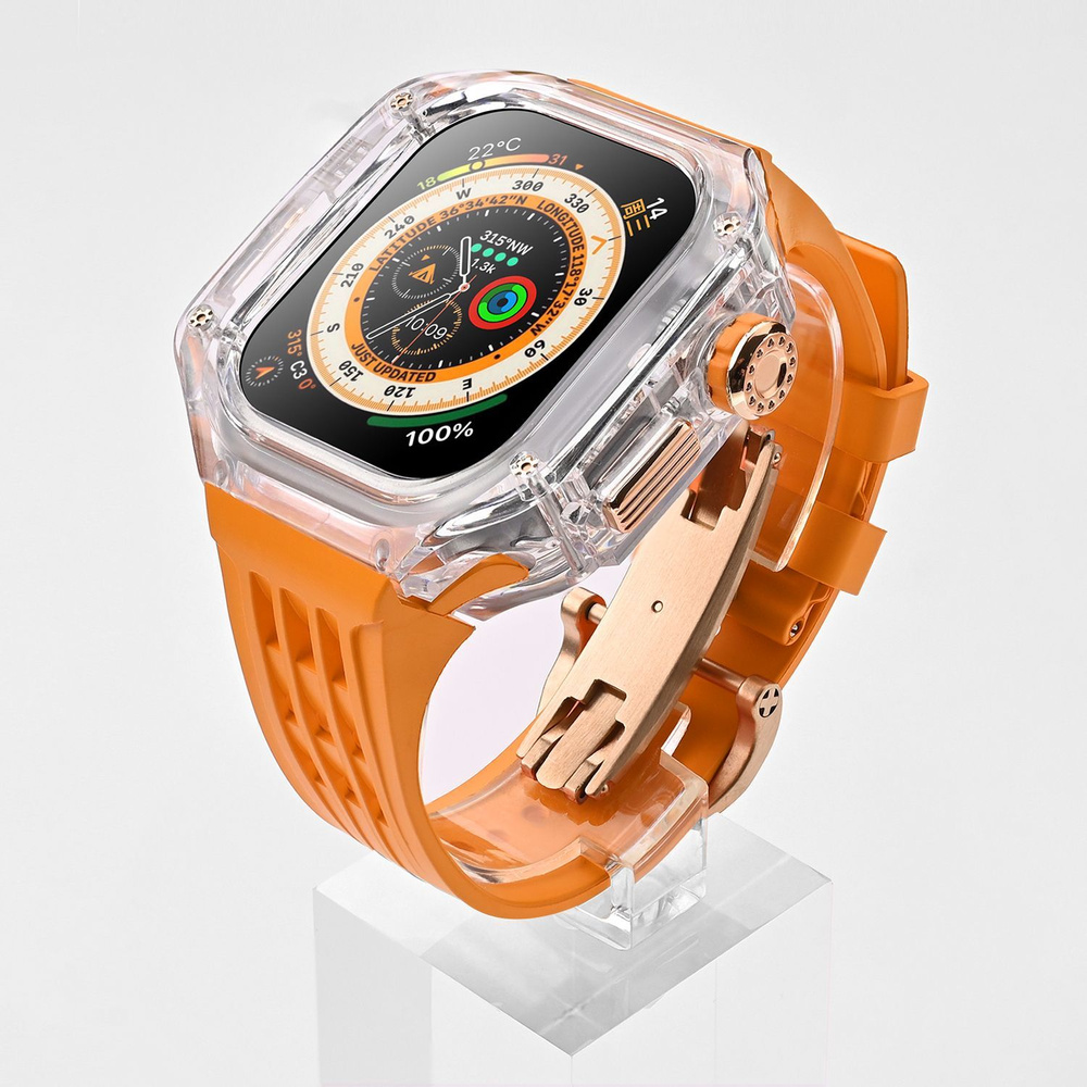 Высокий прозрачный корпус + ремешок из фторкаучука для Apple Watch ...