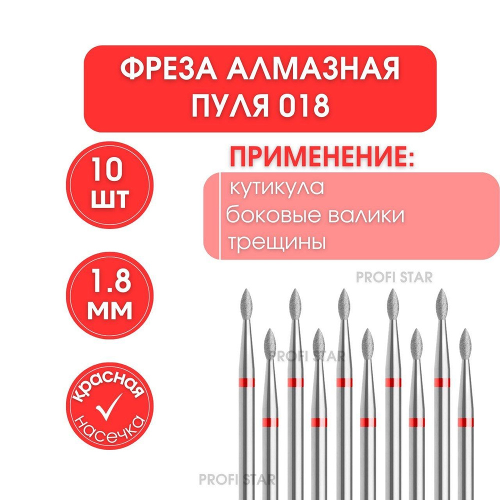 Фреза для аппаратного маникюра и педикюра Набор алмазных фрез пуля 10 шт  #1