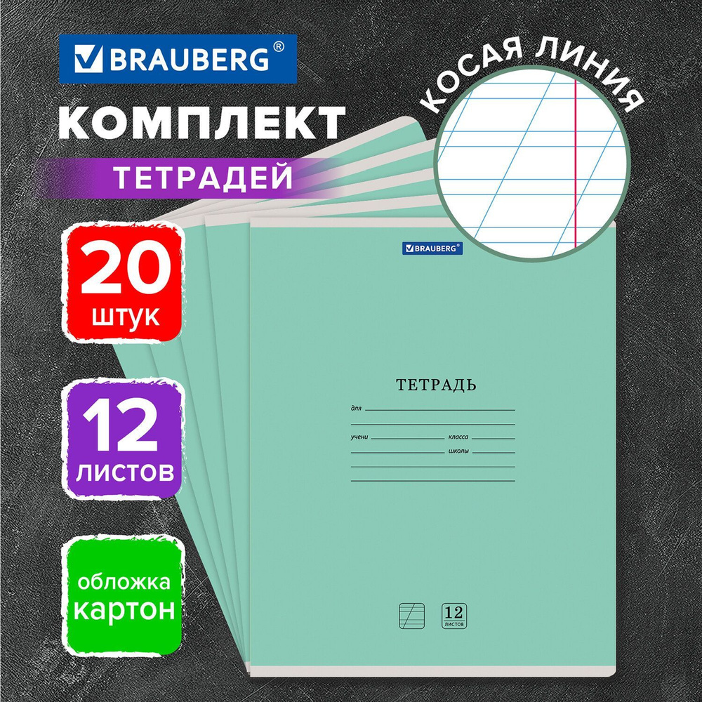 Тетрадь в косую линейку 12 листов тонкая для школы Brauberg Классика New,  12 листов, комплект/набор 20 штук, картонная зеленая обложка - купить с  доставкой по выгодным ценам в интернет-магазине OZON (215123432)