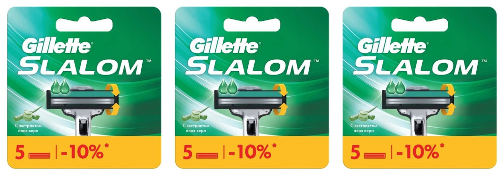 Gillette Сменные кассеты, Slalom с экстрактом алоэ, 5 шт, 3 уп #1