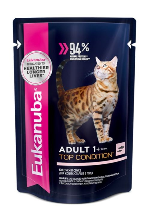 Влажный корм Eukanuba Cat пауч для взрослых кошек с лососем (кусочки в соусе) 85 г.  #1