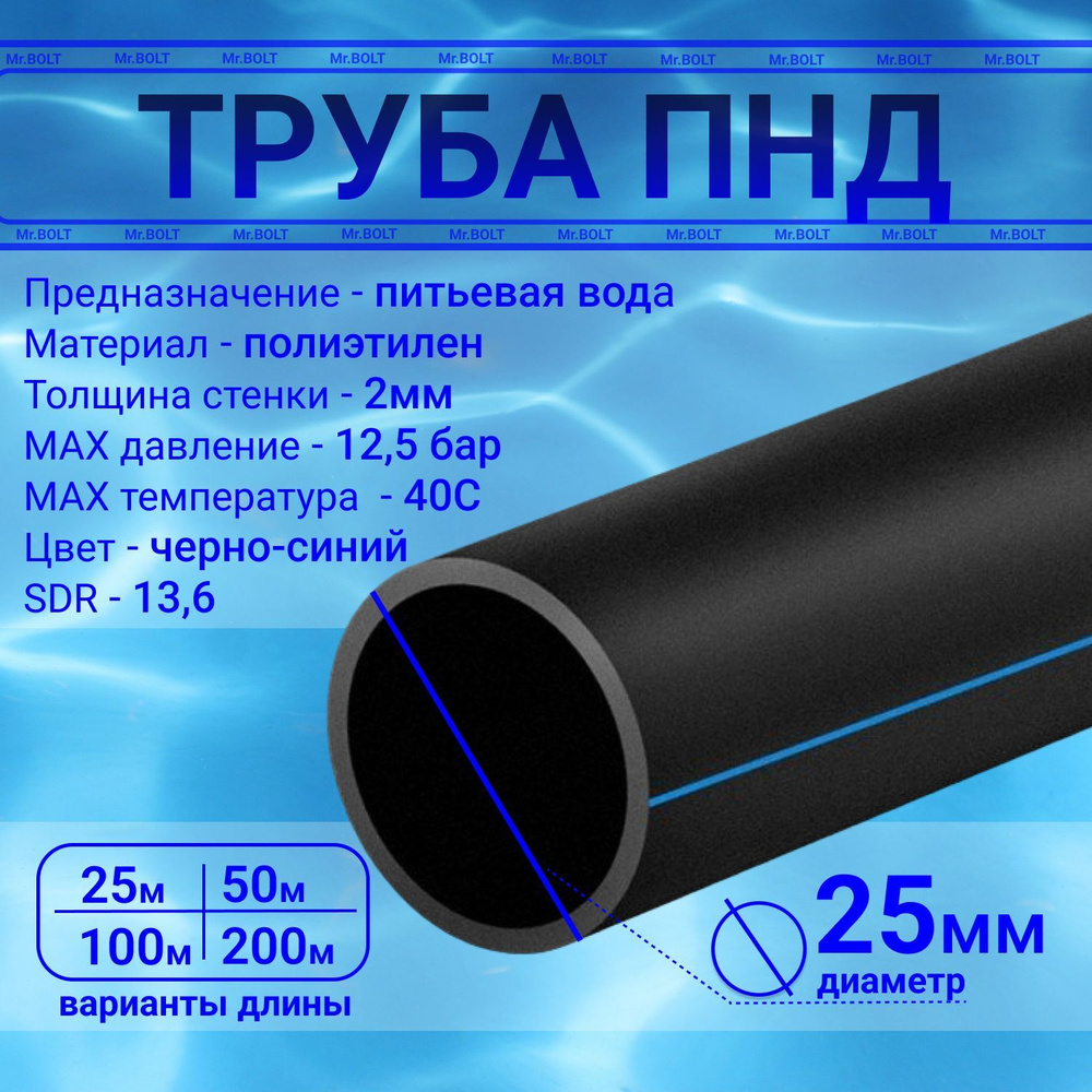 Труба ПНД 25мм * 2,0мм (50 м), питьевая водопроводная ПЭ100, SDR13,6 -  купить по выгодной цене в интернет-магазине OZON (1061200226)