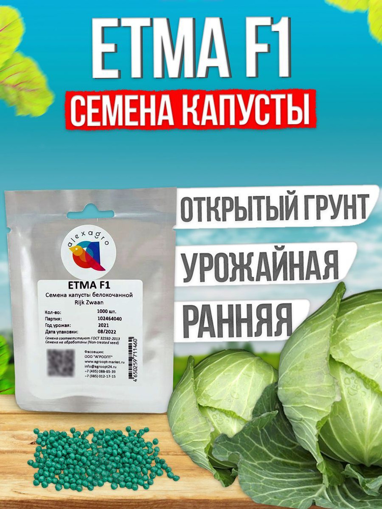 ЕТМА F1 семена капусты белокочанной, 1000 шт (Rijk Zwaan / ALEXAGRO). Высокоурожайный, очень ранний гибрид #1