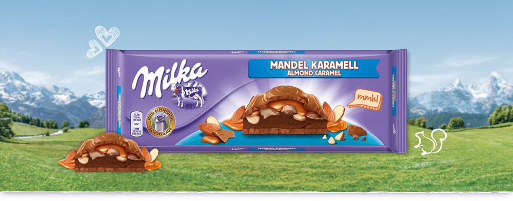 Шоколадная плитка Milka Фундук+Миндаль / Милка с карамельной начинкой и ...