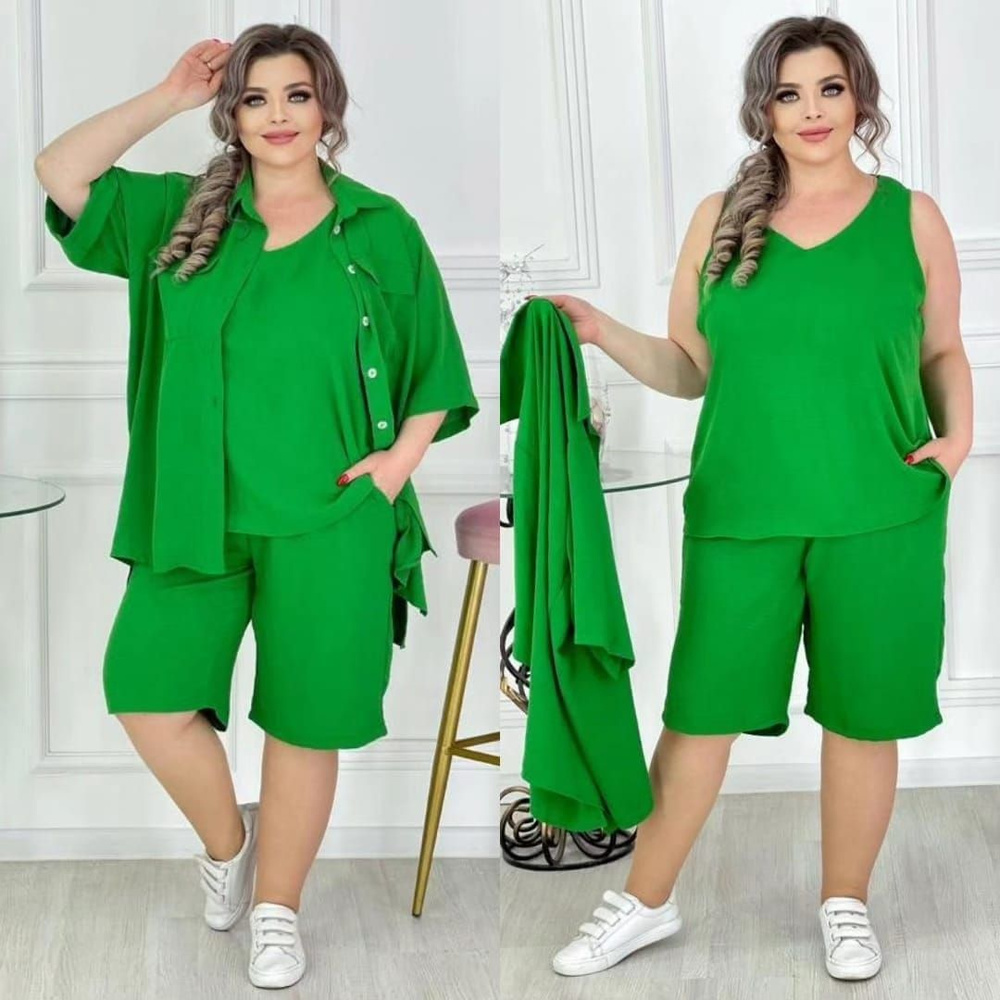 Костюм классический Женский ДелоВшляпЕ Повседневный тройка зеленый ...