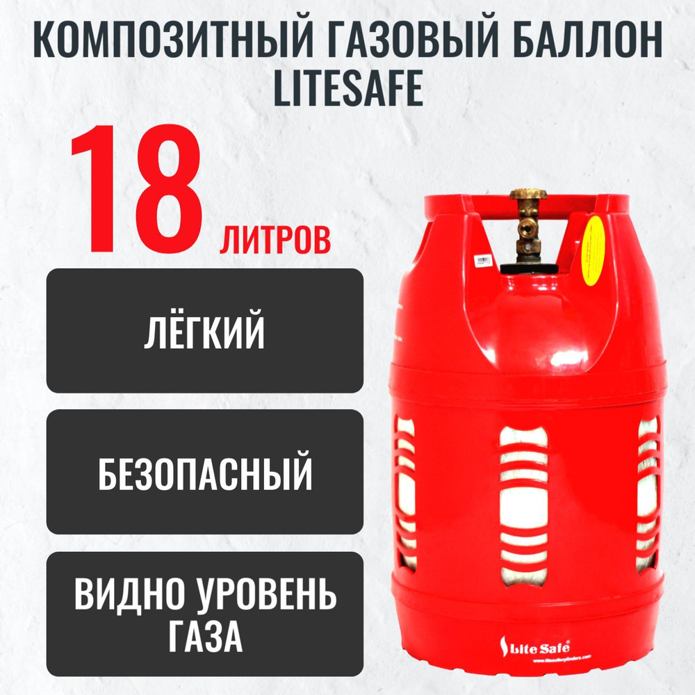 Баллон бытовой газовый (пропановый) композитный 18л LiteSafe/ Пустой без  газа