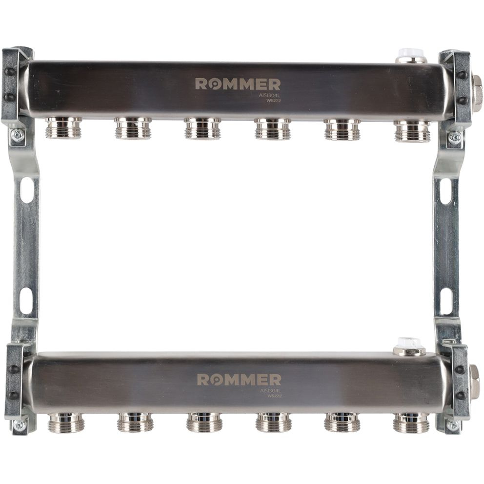 Коллектор для теплого пола ROMMER RMS-4401-000006 из нержавеющей стали для радиаторной разводки 6  #1