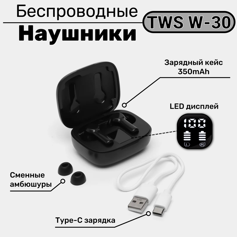 Наушники Внутриканальные TWS W30 - купить по доступным ценам в  интернет-магазине OZON (1049494793)