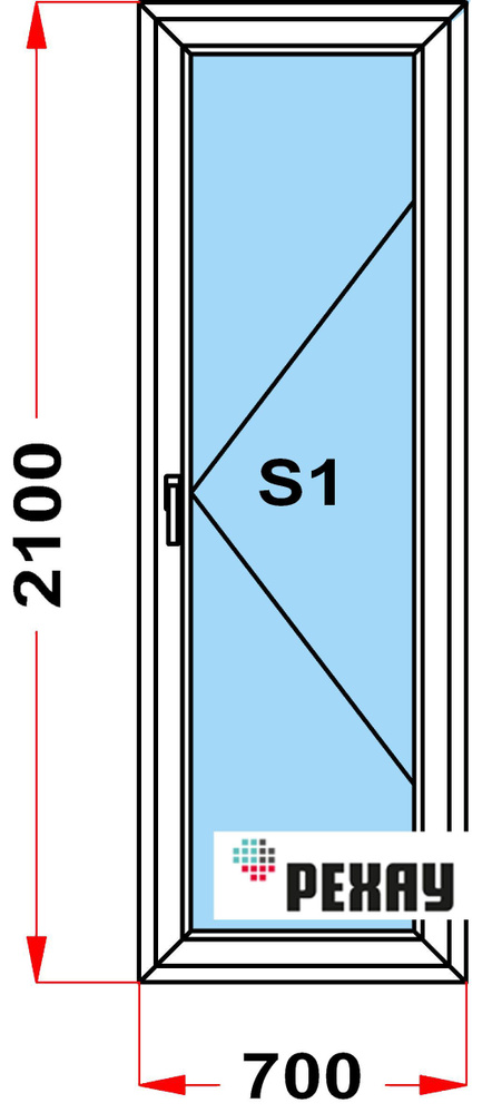 Балконная дверь, профиль РЕХАУ BLITZ (2100 x 700), с поворотной створкой, стеклопакет из 2х стекол  #1