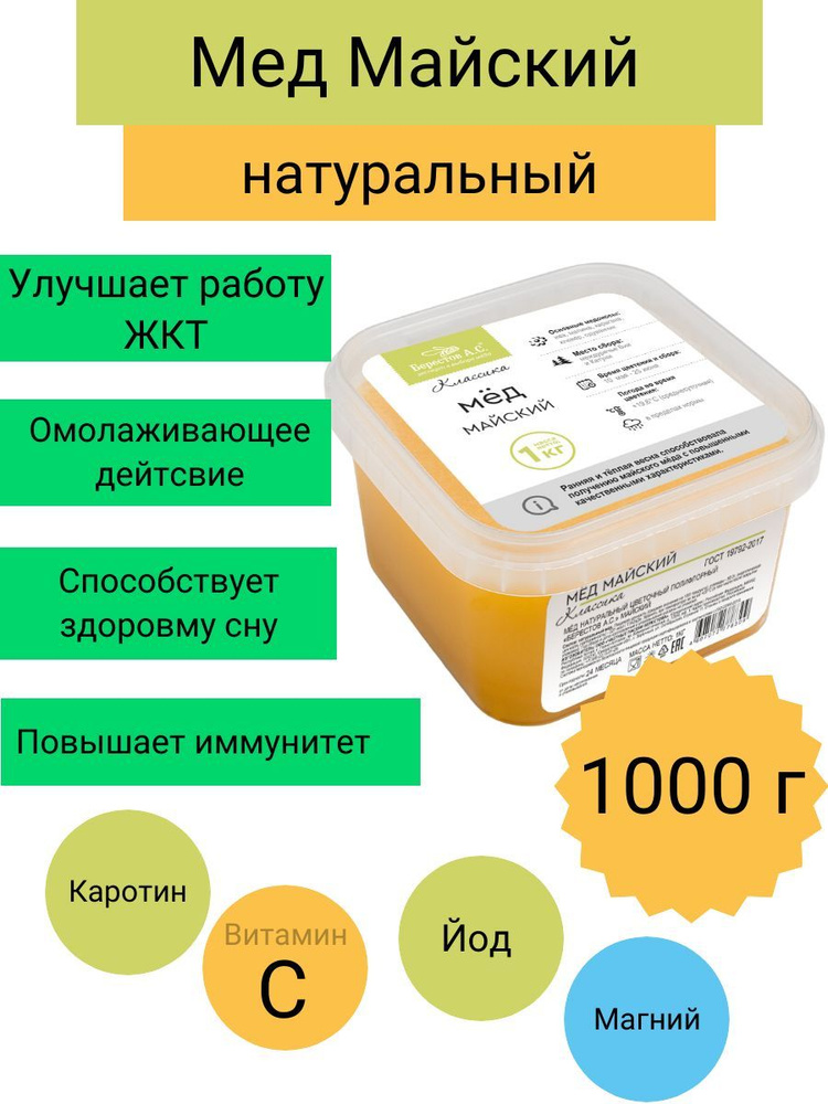 Мед "Классика" МАЙСКИЙ АЛТАЙЦВЕТ, "Берестов А.С.", 1000г Настоящий.