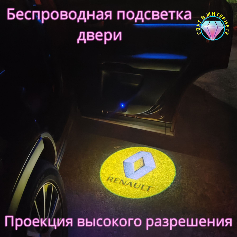 Проекция логотипа авто/Беспроводная подсветка логотипа RENAUILT на  двери/Светильник высокого разрешения с двери авто (1 шт.)