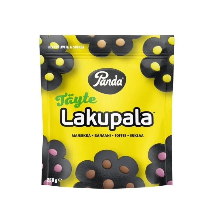 Лакричные конфеты Panda Lakupala Tayte вкус начинки шоколад, банан, карамель, клубника (25%), 250 гр. #1