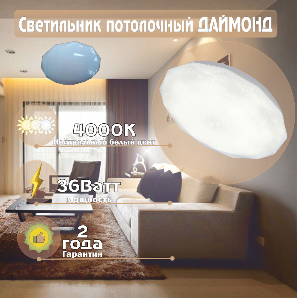 Светильник светодиодный серии DECO 36Вт 4000К ДАЙМОНД IN HOME