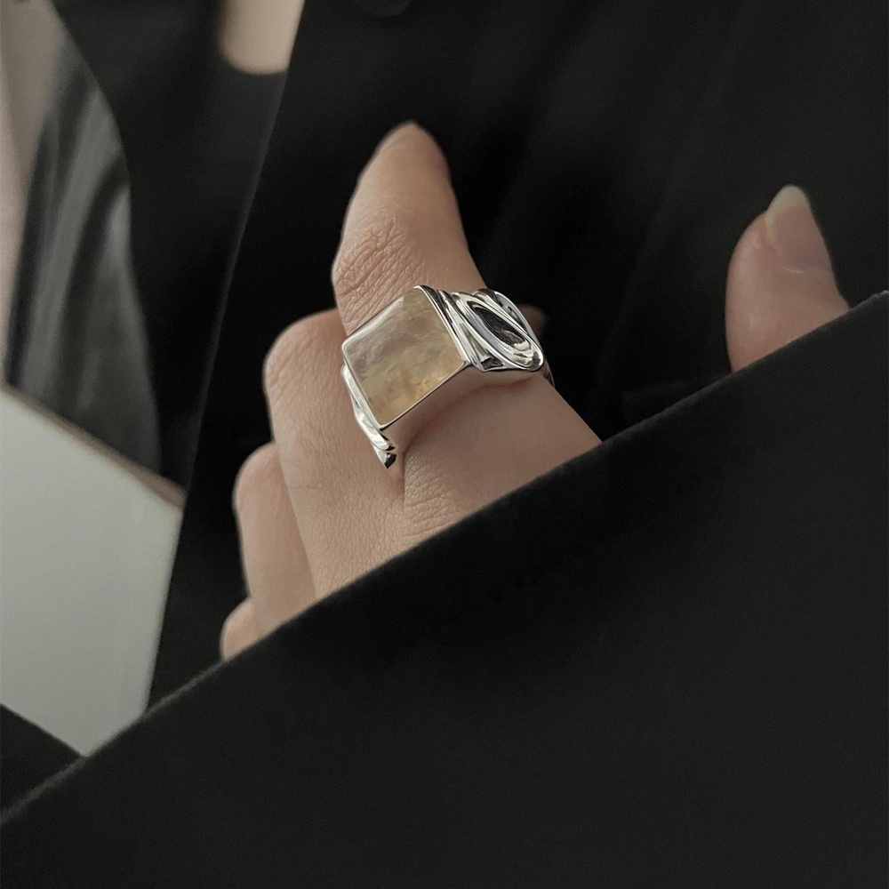 Кольцо крупное LERO SHOP под серебро регулируемое с камнем в винтажном стиле  #1