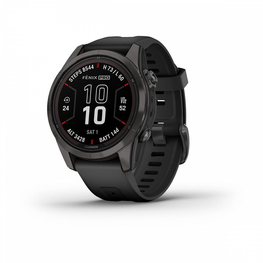 Часы Garmin FENIX 7S PRO Sapphire Solar титановый угольно-серый DLC с силиконовым ремешком (010-02776-11) #1