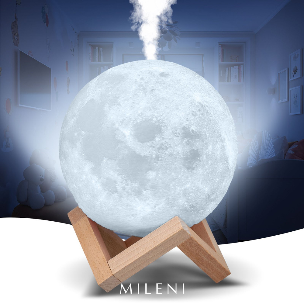 MILENI Увлажнитель воздуха Moon Lamp, 3D-шар, Луна, ультразвуковой  аромадиффузор, ночник с режимом увлажнения, встроенный аккумулятор,  сенсорное управление, 880 мл - купить с доставкой по выгодным ценам в  интернет-магазине OZON (809665578)