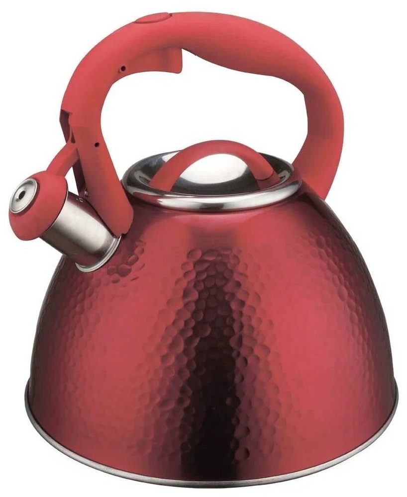 Чайник со свистком нержавеющая сталь 3 л Zeidan с толстым дном для газовой и индукционной плиты, красный #1