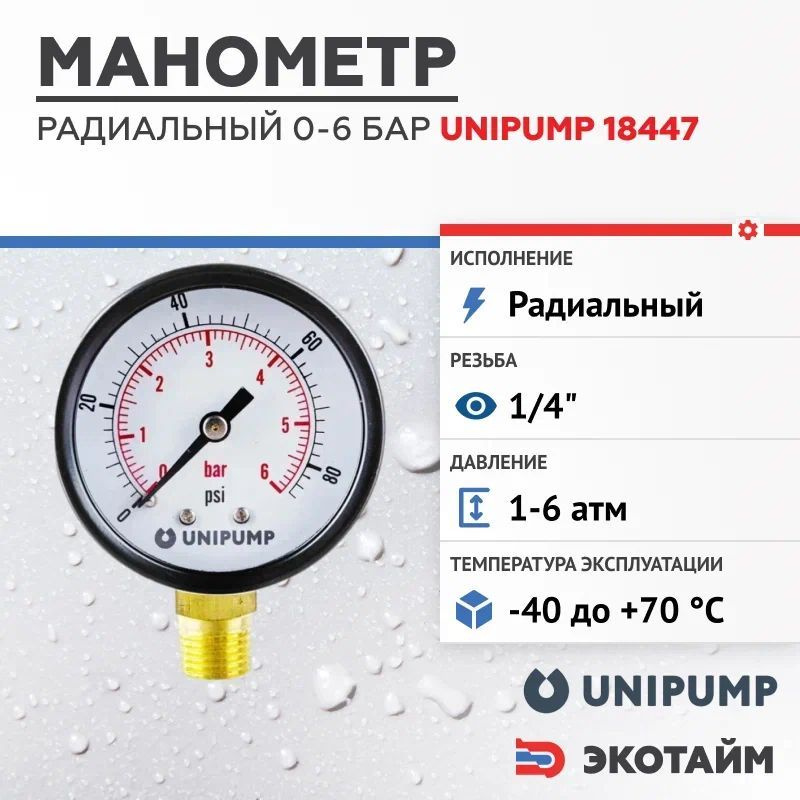 Манометр радиальный 0-6 бар UNIPUMP - 1/4" #1