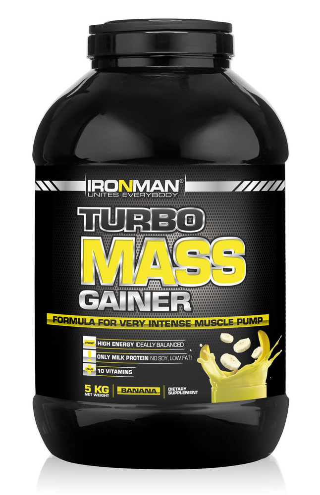 Гейнер TURBO MASS GAINER,банан, 5000 г. для набора мышечной массы ...