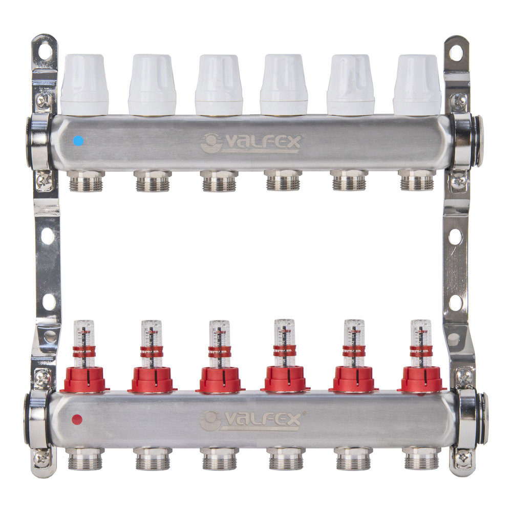 Коллекторная группа 6 контуров с расходомерами 1" x 3/4"Е нерж.сталь, VALFEX, VF.584.0606  #1