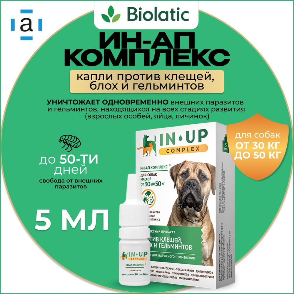 ИН-АП комплекс капли на холку для собак 30-50 кг, флакон 1 шт. (вет) -  купить с доставкой по выгодным ценам в интернет-магазине OZON (686997885)