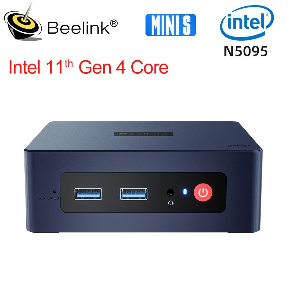 Beelink Мини-ПК Beelink MINI S (Intel Celeron N5095 (2.0 ГГц), RAM 8 ГБ,  SSD 128 ГБ, Intel UHD Graphics, Windows 11 Pro), черный