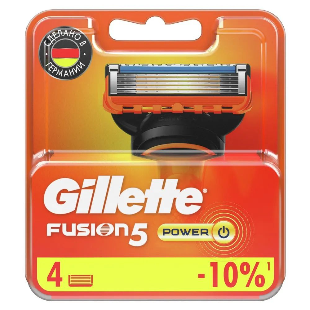 Сменные кассеты Gillette Fusion Power с 5 лезвиями для бритья, 4 шт ...