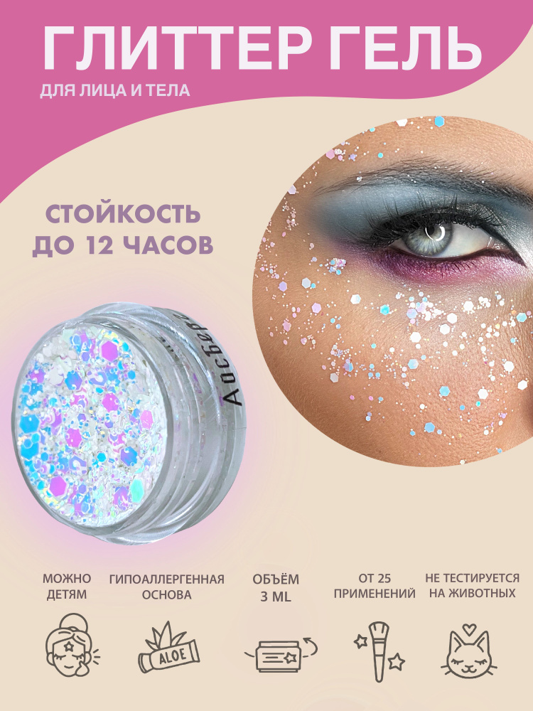 Queridos Glitters Глиттер Гель. Блёстки для лица и тела. Цвет "Айсберг" 3 мл  #1