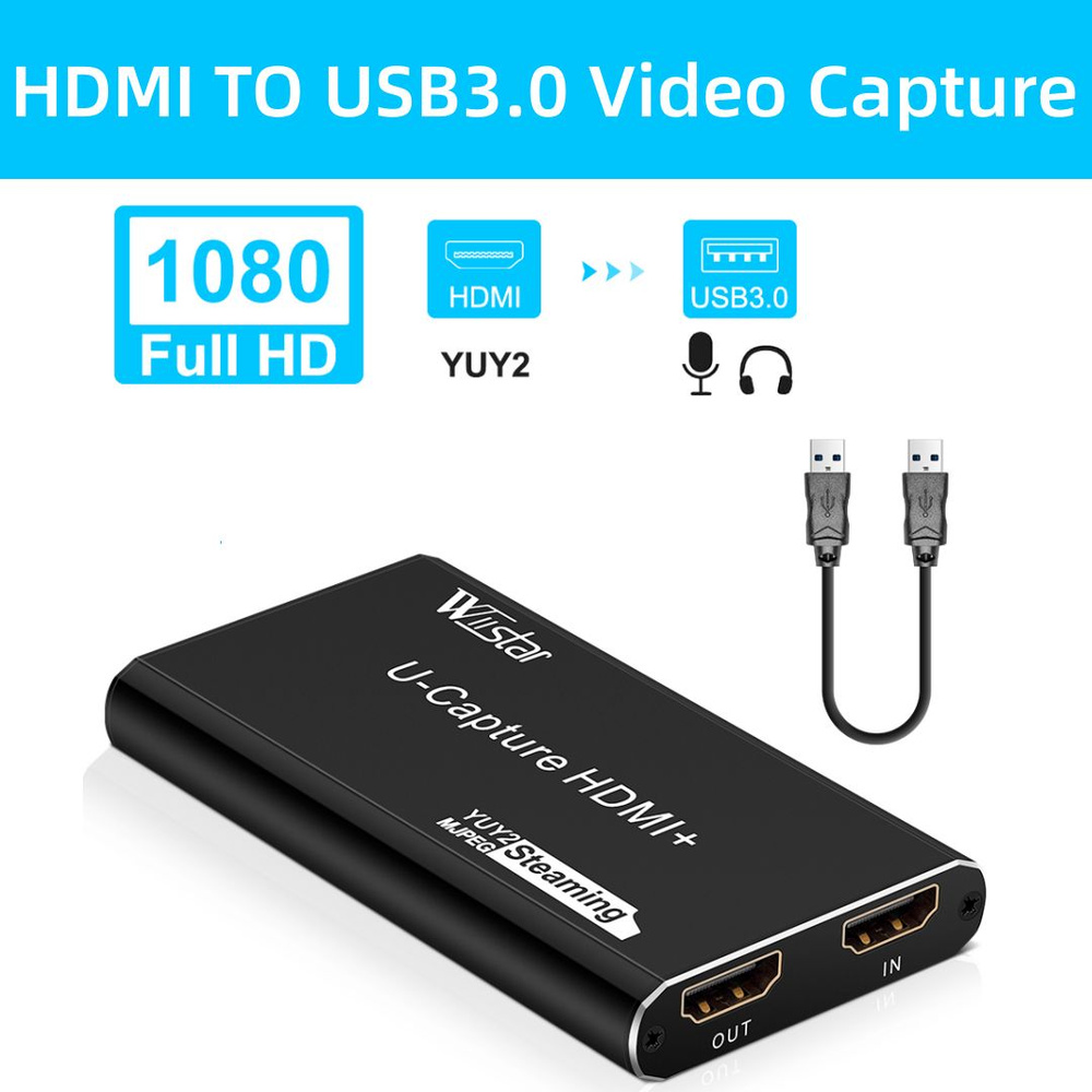 Карта видеозахвата USB3.0 HDMI 1080P @ 60 Гц Выход HDMI 4K30 Гц Запись игр  Прямая потоковая передача видео Захват USB3.0 для камеры PS4