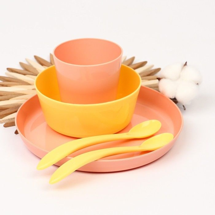 Набор детской посуды Lalababy Follow Me (тарелка, миска, стаканчик, 2 ложки), цвет розовый  #1