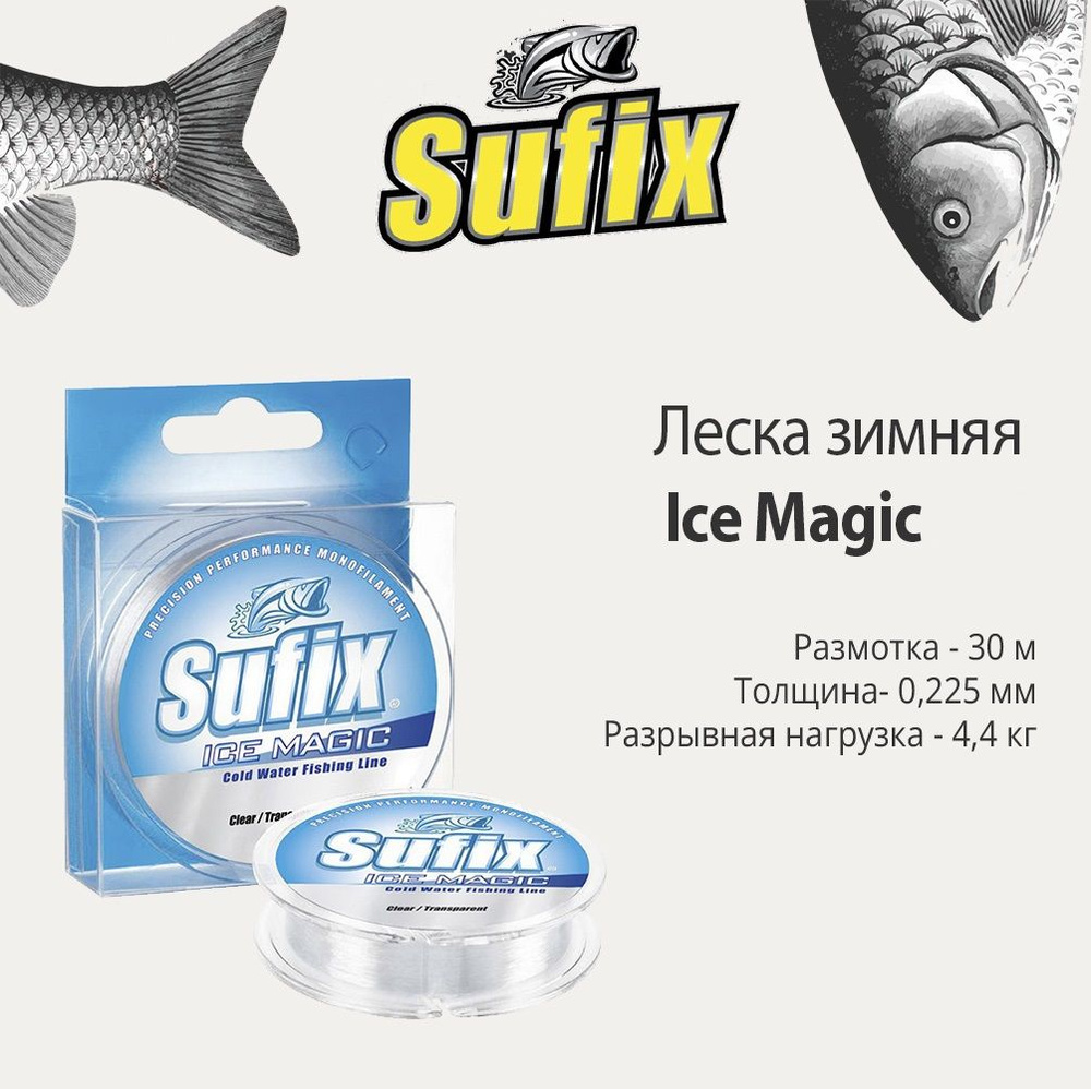 Монофильная леска для рыбалки SUFIX Ice Magic_прозрачный, 1 шт. по