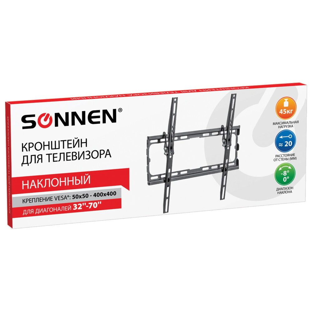 Кронштейн-крепление Sonnen для ТВ настенный, до 45 кг. Vesa 75х75-400х400, диагонали 32-70, черный  #1