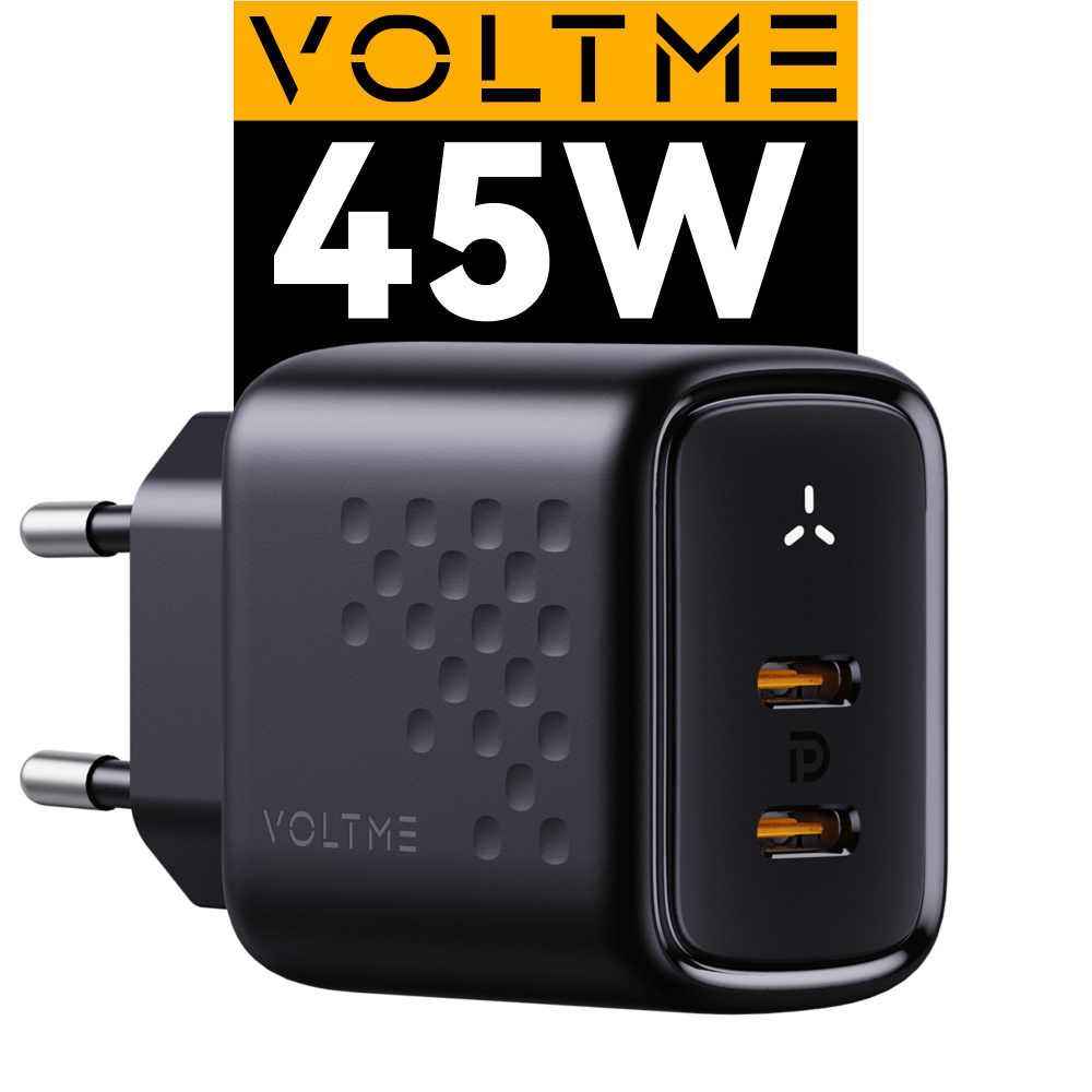 Зарядное устройство VOLTME Revo 45 Duo CC GaN 45 Вт W, блок питания USB  Type C / SFC 2.0 PD 3.0, QC4+, AFC Быстрая зарядка для телефона, сетевой ...