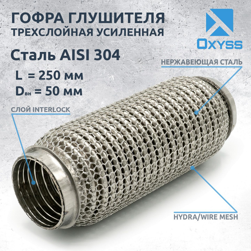 Гофра глушителя 50x250 Hydra/WireMesh (трехслойная усиленная)