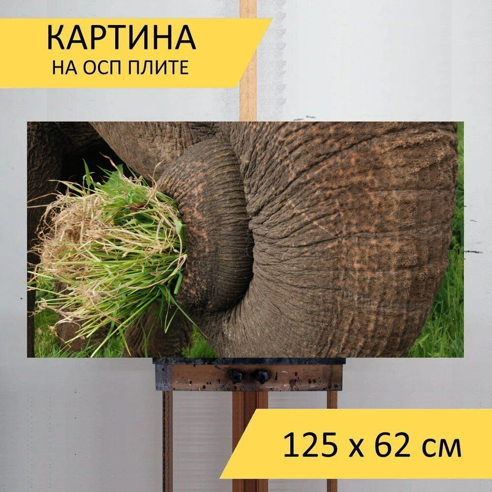 LotsPrints Картина "Слон, ствол, трава 06", 125  х 62 см #1