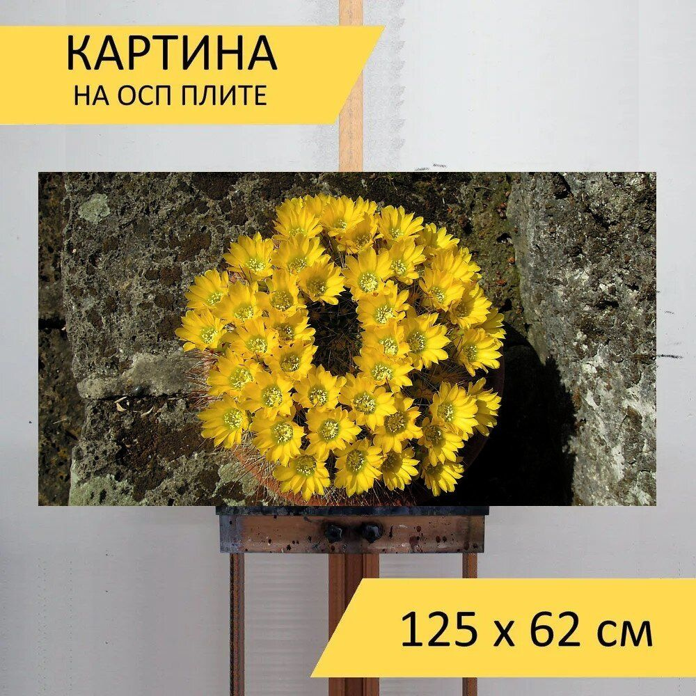 LotsPrints Картина "Кактус, желтый цветок, жёлтый 94", 125 х 62 см  #1