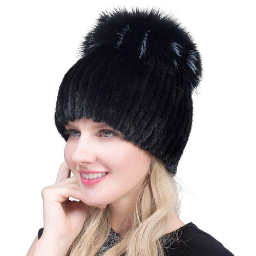 Женские вязаные трикотажные шапки отделанные мехом - купить в интернет магазине 