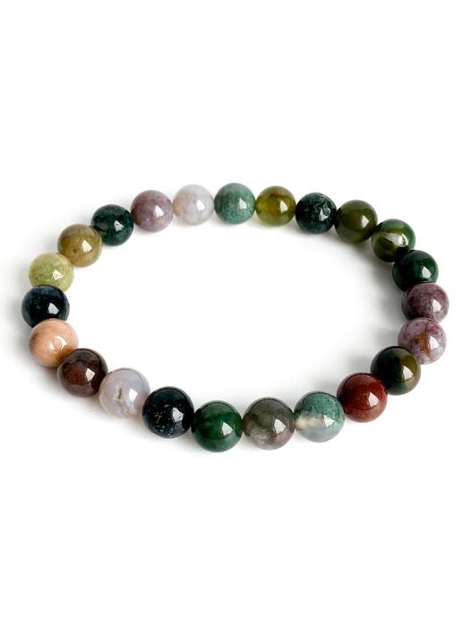 Браслет на резинке из натурального камня Индийский моховой агат женский ...