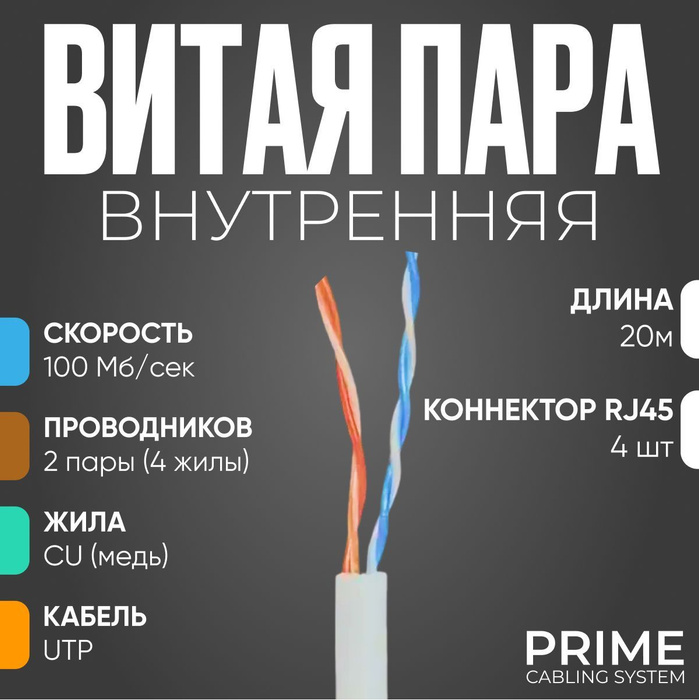 Кабель ПОЛИМЕТ Кабель сетевой (UTP) КССПВ-5е 2х2х0,52 медный ТУ (CU ...