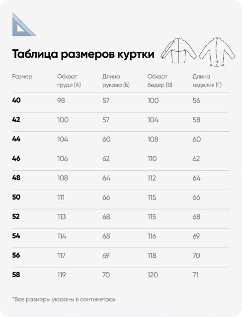 Куртка представлена в размерах 40 - 58, она идеально подойдет для девушек и женщин любого возраста и разной фигуры.