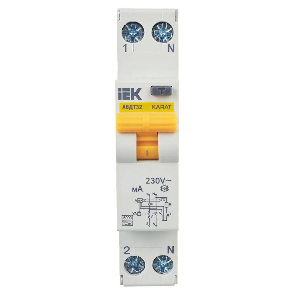 Дифференциальный автомат (АВДТ) 6А 30мА 2P тип AC АВДТ-32 IEK ...
