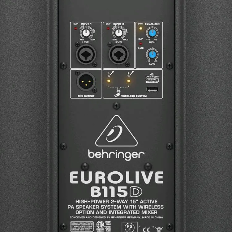 BEHRINGER B115D активная 2-х полосная акустическая система 1000 Вт, 2 порта для радиомикрофонов, 2-канальн. микшер, 1000 Вт, фото 5