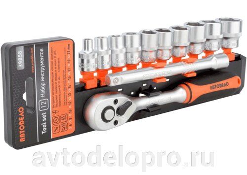 Набор головок  12 предметов 1/4" (холдер) с трещеткой АвтоDело (39844)
